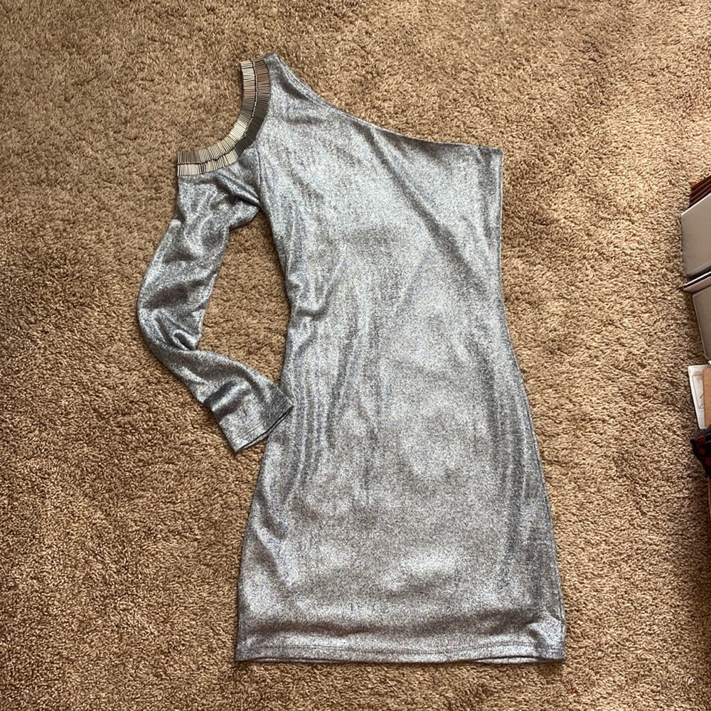 Foreign Exchange | NWT Gorgeous One Shoulder Silver Mini Dress